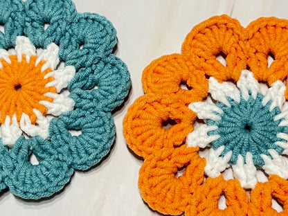 Crochet Coaster set, Crochet flower granny square, Handmade gift