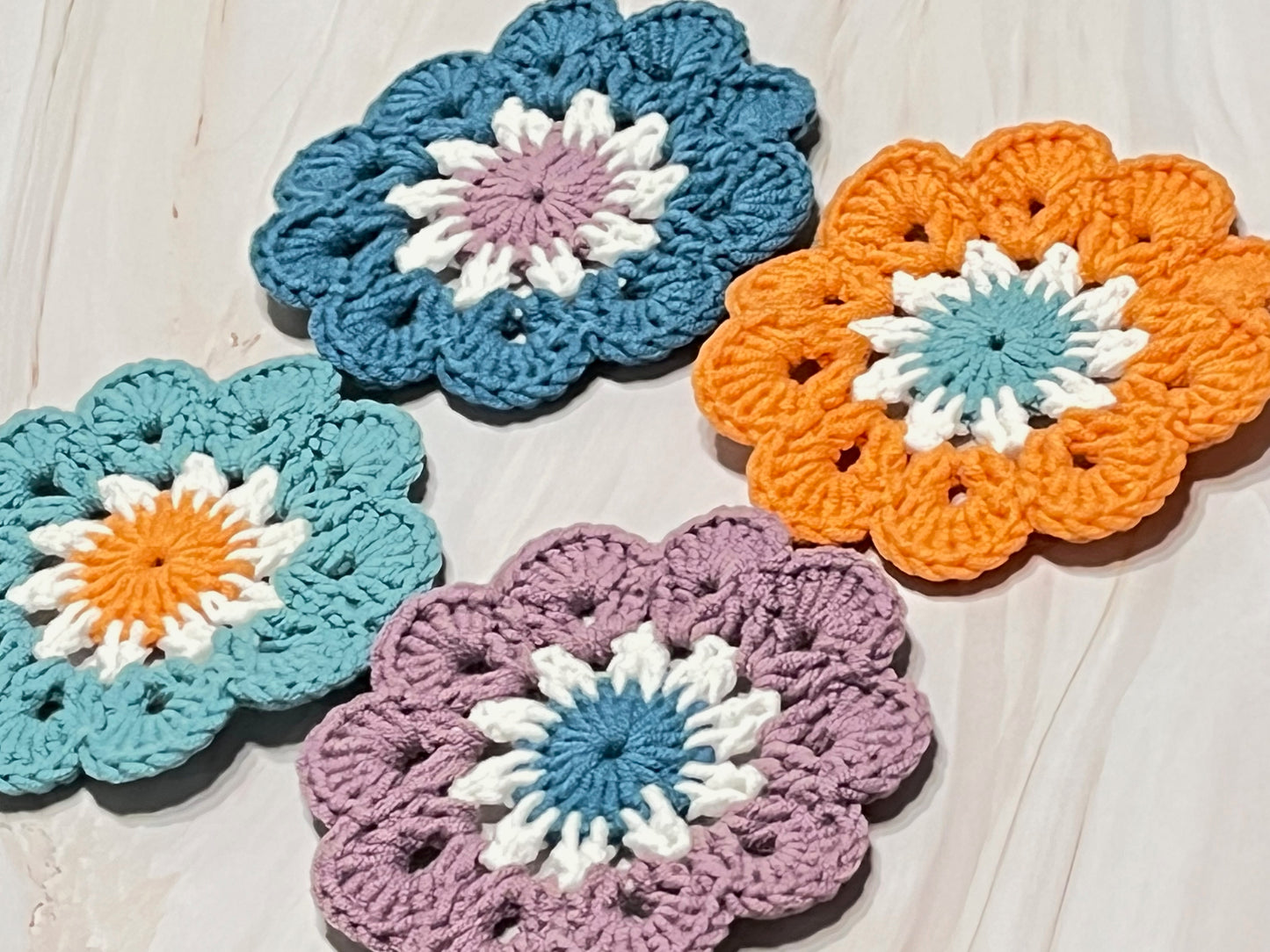 Crochet Coaster set, Crochet flower granny square, Handmade gift