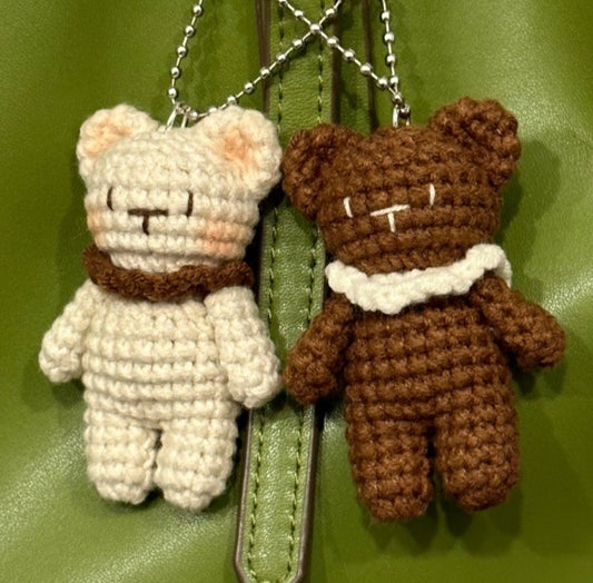 Crocheted Bear hanging decor, Animal keychain, handmade gift