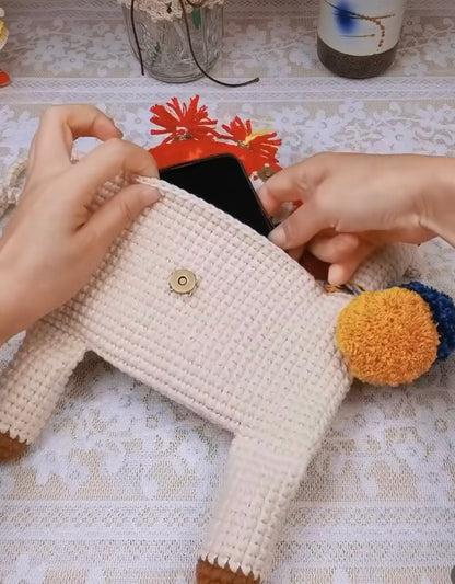 Alpaca crossbody crochet bag, Animal bag, handmade gifts