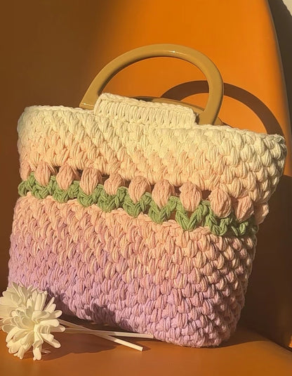 Crochet Gradient Pink/Purple tulip Tote bag, handmade flower tote bag, Cute knit tulip bag, handmade gift