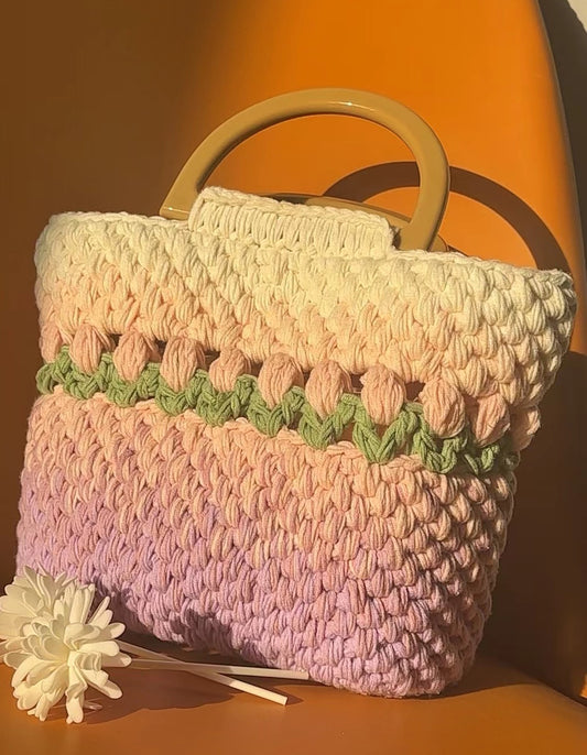 Crochet Gradient Pink/Purple tulip Tote bag, handmade flower tote bag, Cute knit tulip bag, handmade gift