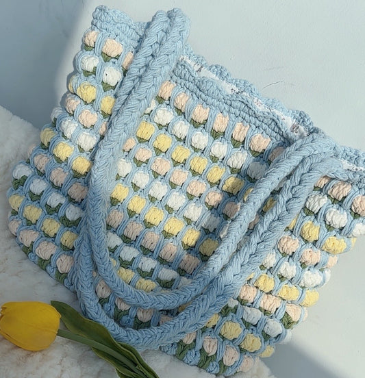 Crochet Tulip Shoulder Tote Bag, Handmade Flower Bag, Cute Knit Tulip Bag, handmade gift, Crochet Tote Bag