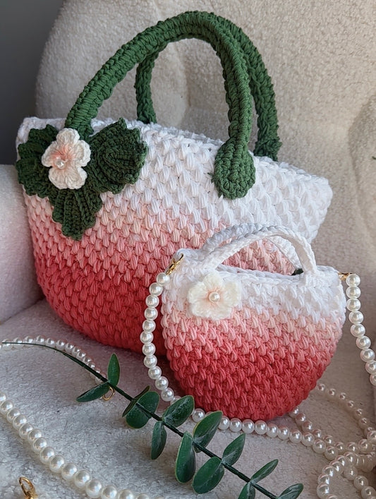 Handmade Strawberry Crochet Bag, Gradient Strawberry Crochet Bag, Strawberry Purse, Crochet Bag, Travel Bag, Summer Bag, Strawberry Shoulder Bag