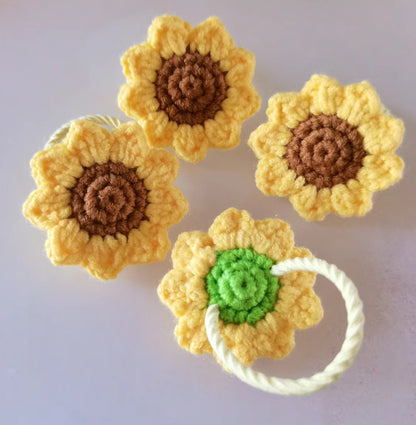 Crochet Mini Sunflower Hair Tie, Crochet Sunflower Hair Tie Pattern, floral hair band Pattern, messy bun hair tie Pattern, Crochet hair accessory, Crochet pattern and video tutorial