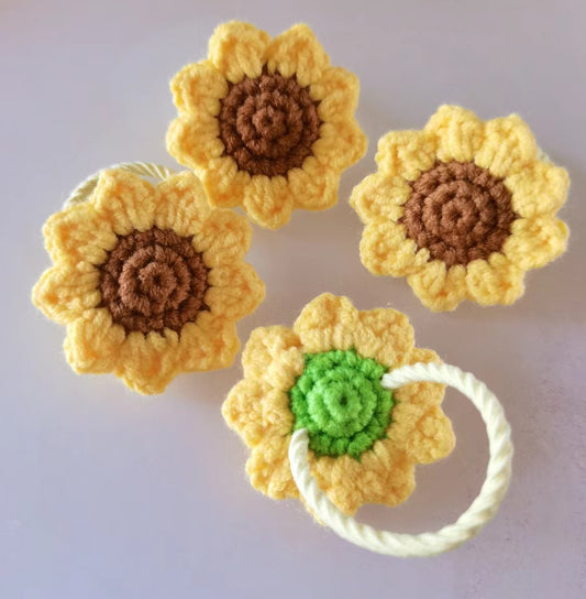 Crochet Mini Sunflower Hair Tie, Crochet Sunflower Hair Tie Pattern, floral hair band Pattern, messy bun hair tie Pattern, Crochet hair accessory, Crochet pattern and video tutorial