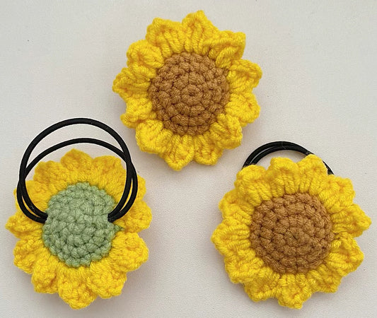 Crochet Sunflower Hair Ties Pattern, floral hair band Pattern, messy bun hair tie Pattern, sunflower hair pins Pattern