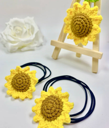Crochet Sunflower Hair Ties Pattern, floral hair band Pattern, messy bun hair tie Pattern, sunflower hair pins Pattern