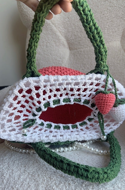 Handmade Strawberry Crochet Bag, Gradient Strawberry Crochet Bag, Strawberry Purse, Crochet Bag, Travel Bag, Summer Bag, Strawberry Shoulder Bag