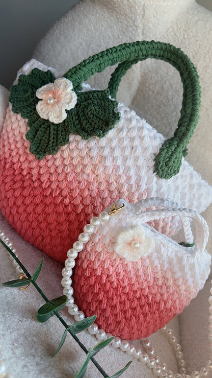 Handmade Strawberry Crochet Bag, Gradient Strawberry Crochet Bag, Strawberry Purse, Crochet Bag, Travel Bag, Summer Bag, Strawberry Shoulder Bag