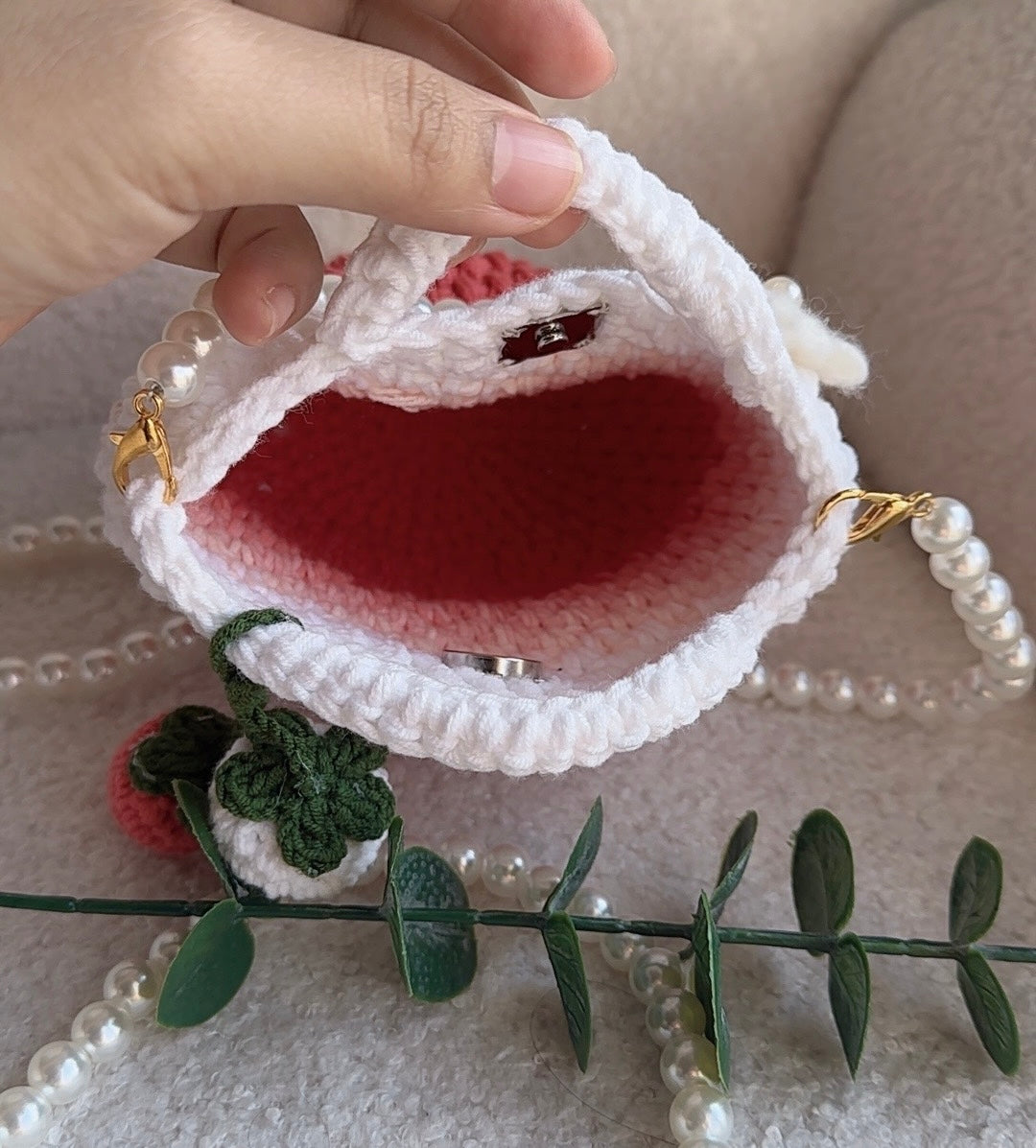 Handmade Strawberry Crochet Bag, Gradient Strawberry Crochet Bag, Strawberry Purse, Crochet Bag, Travel Bag, Summer Bag, Strawberry Shoulder Bag