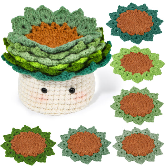 DIY Plant Coaster pot kit, DIY Crochet Kit Colorful Coaster Set Material Package Tools Pattern Instruction Crocheted Tutorial in English, Knitted Cup Mat Potted Plants kit