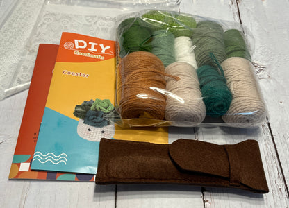 DIY Plant Coaster pot kit, DIY Crochet Kit Colorful Coaster Set Material Package Tools Pattern Instruction Crocheted Tutorial in English, Knitted Cup Mat Potted Plants kit