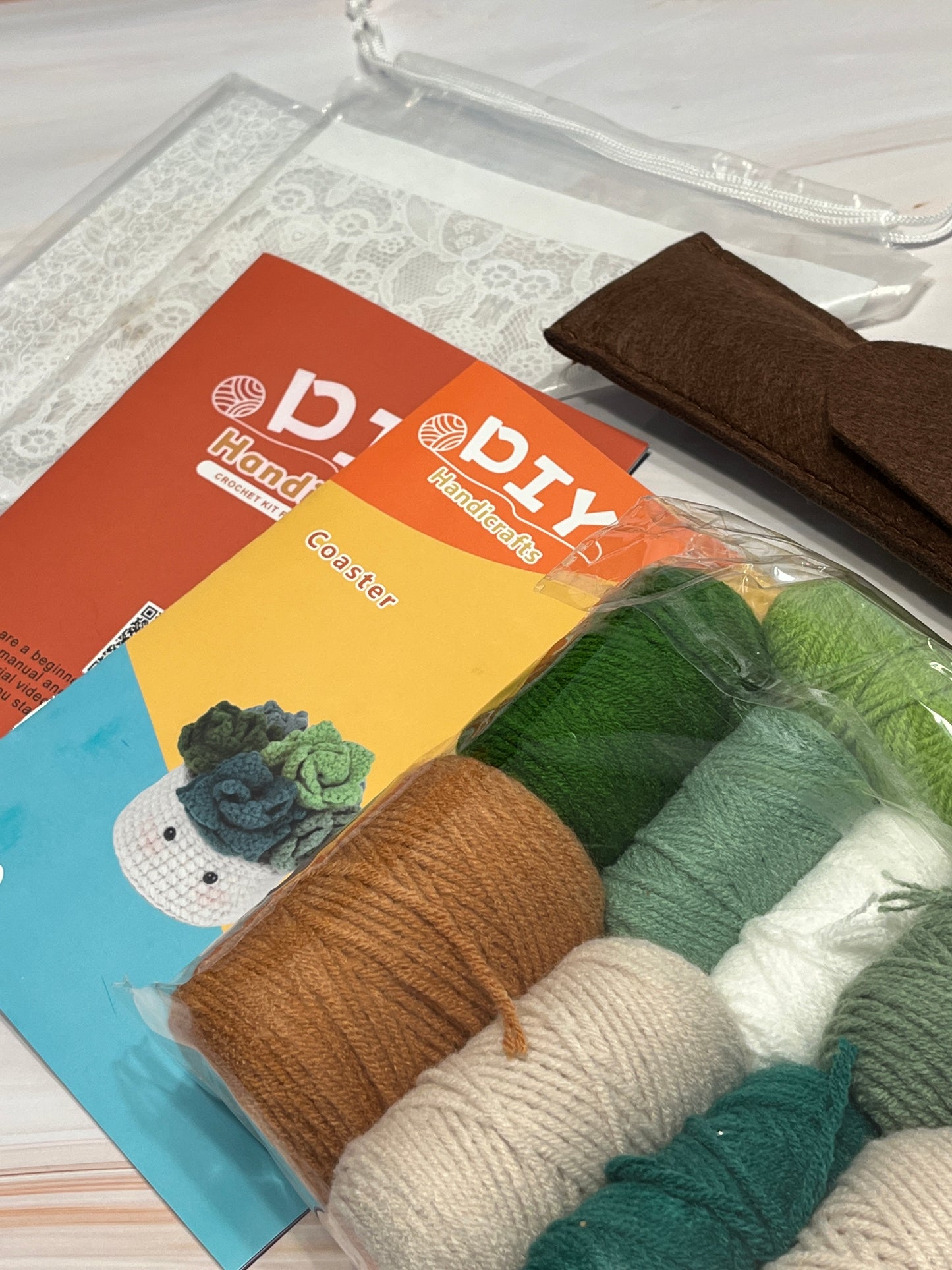 DIY Plant Coaster pot kit, DIY Crochet Kit Colorful Coaster Set Material Package Tools Pattern Instruction Crocheted Tutorial in English, Knitted Cup Mat Potted Plants kit