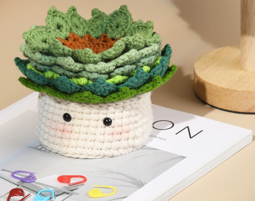 DIY Plant Coaster pot kit, DIY Crochet Kit Colorful Coaster Set Material Package Tools Pattern Instruction Crocheted Tutorial in English, Knitted Cup Mat Potted Plants kit