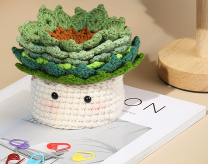 DIY Plant Coaster pot kit, DIY Crochet Kit Colorful Coaster Set Material Package Tools Pattern Instruction Crocheted Tutorial in English, Knitted Cup Mat Potted Plants kit
