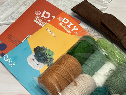 DIY Plant Coaster pot kit, DIY Crochet Kit Colorful Coaster Set Material Package Tools Pattern Instruction Crocheted Tutorial in English, Knitted Cup Mat Potted Plants kit