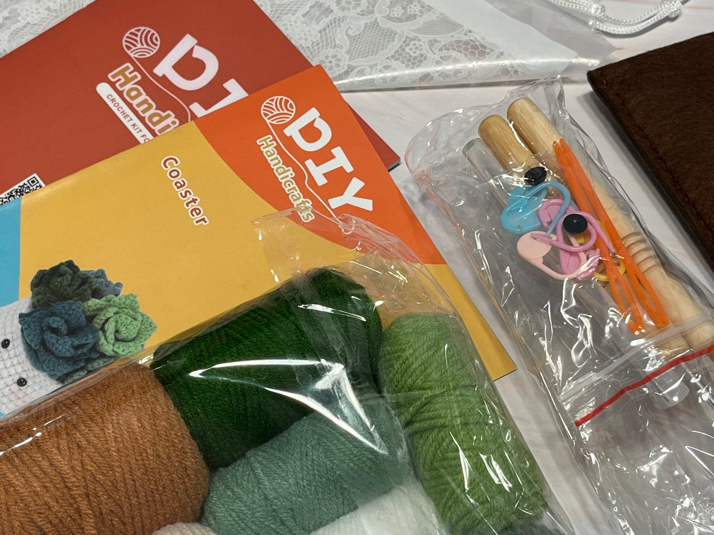 DIY Plant Coaster pot kit, DIY Crochet Kit Colorful Coaster Set Material Package Tools Pattern Instruction Crocheted Tutorial in English, Knitted Cup Mat Potted Plants kit