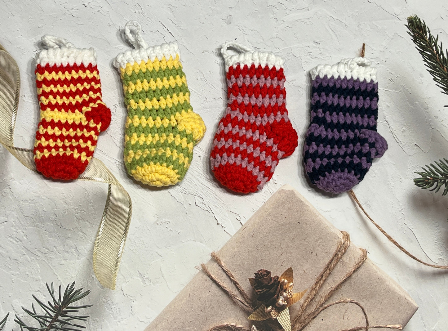 Mini Crochet Christmas Stocking set, Handmade Christmas hanging decor, Crochet decor