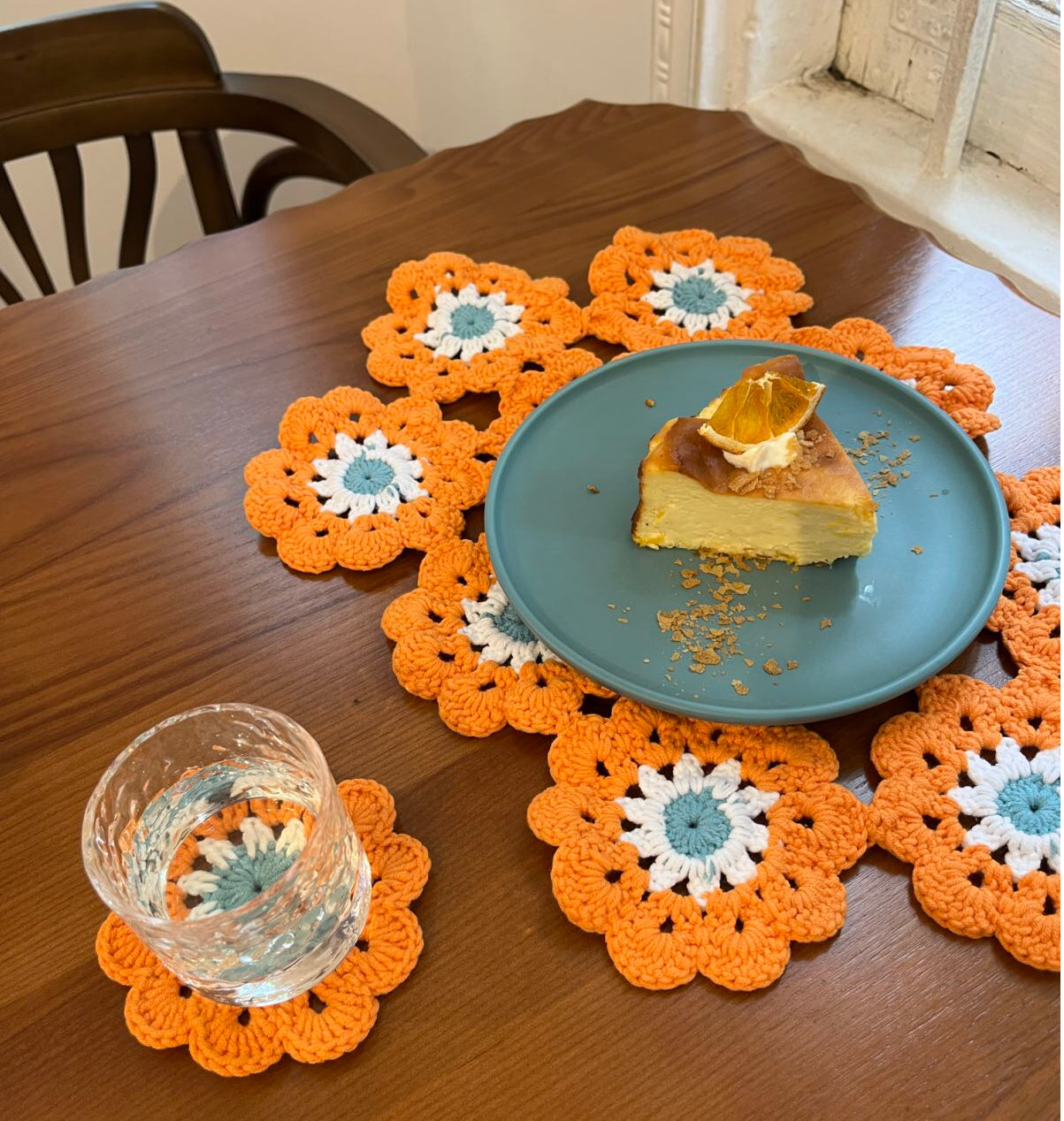 Orange crochet table mat, Handmade gift