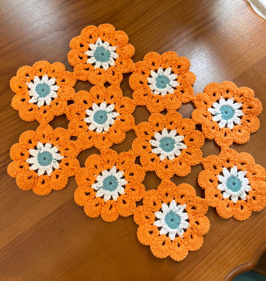 Orange crochet table mat, Handmade gift