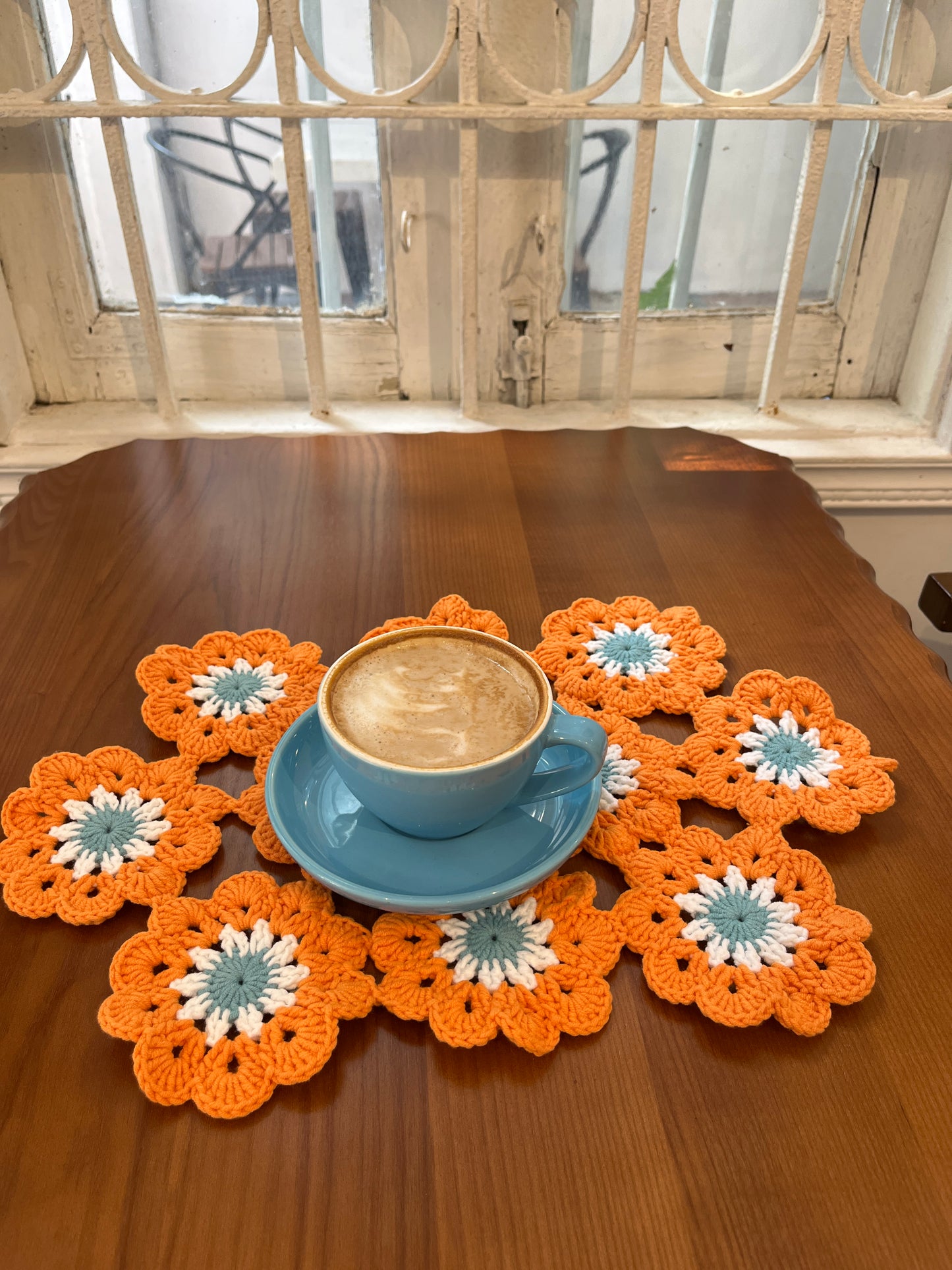 Orange crochet table mat, Handmade gift
